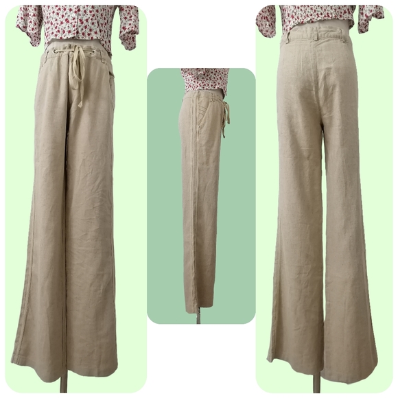 sz: XL, vintage high waist wide legs linen trousers by Reekey Shop - Picture 6 of 6